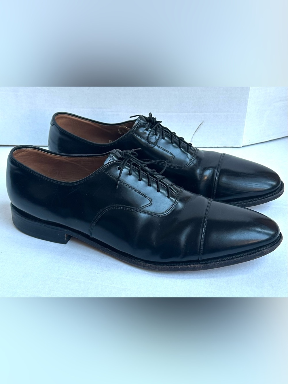 Johnston & Murphy Black Leather Cap-Toe Oxfords Dressy Office RARE SIZE 16